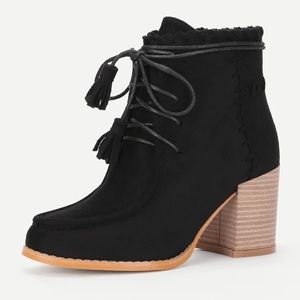 Tassel Lace Up Block Heeled Ankle Boots